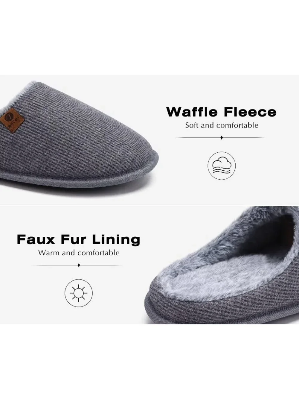 Men's Plush Grey Cushion Foam Shake Fleece Faux Fur Lining House Slipper Shoes